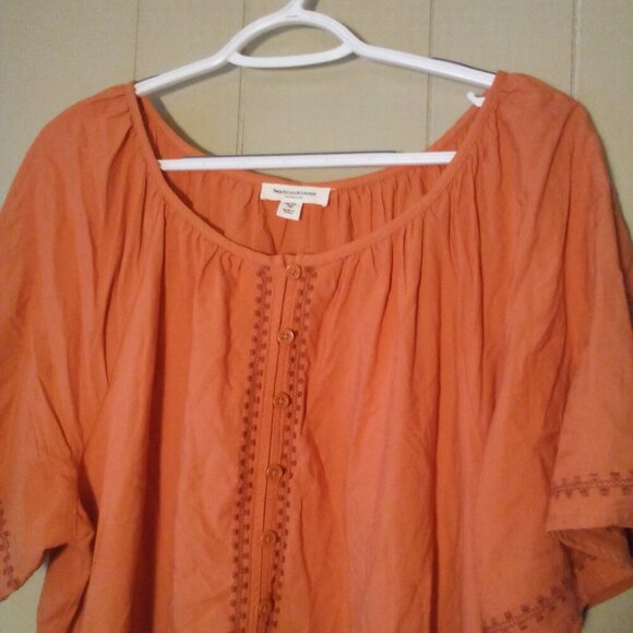 Beach Lunch Lounge Dress Women XL Short Sleeve Ruffle Crochet Trim Burnt Orange - Picture 8 of 14